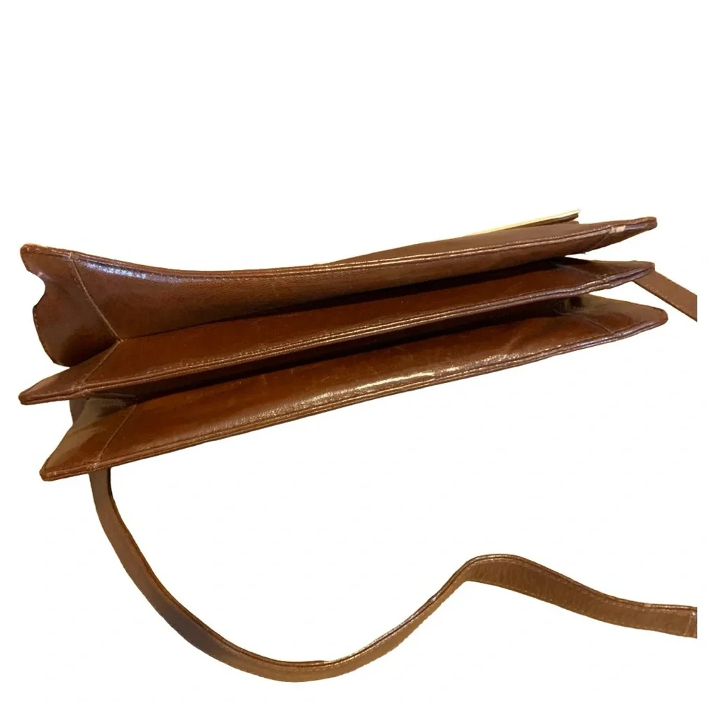 VINTAGE BALENCA BROWN LEATHER FRAMED FRONT FLAP SHOULDER BAG OR CLUTCH